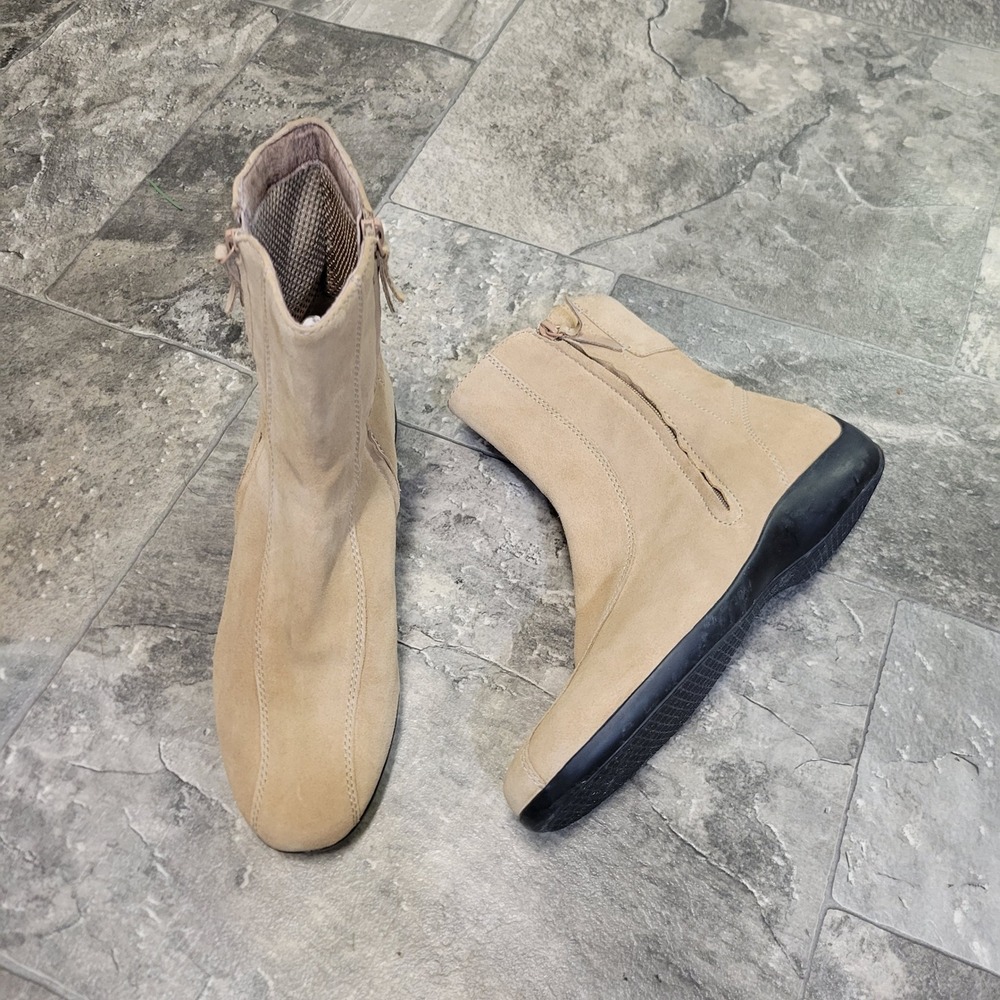 Lands End Ankle Boots Tan Suede Side Zip Casual Comfort 32565 Size 10B‎